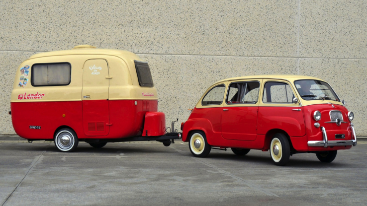 Pesona Fiat 600 Multipla 1959 Bergandengan dengan Trailer Lander Graziella 1975
