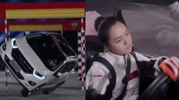 Keren! Gadis Cantik Ini Ikuti 'Impossible Challenge' dengan Menyetir Mobil SUV Secara Miring