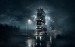 Keren! Truk Baru Volvo Ditumpuk jadi Menara
