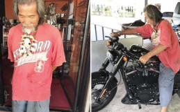Hebat, Kakek Gembel Asal Thailand Ini Beli Motor Harley Davidson
