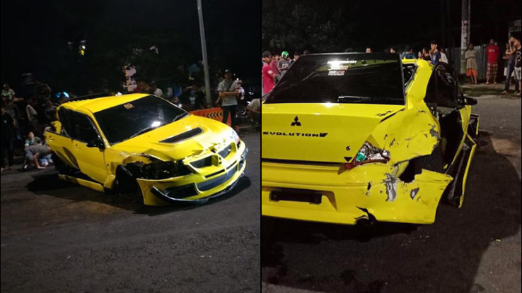 Waduh, Mitsubishi Evolution Kecelakaan Saat Balap Liar di Palembang
