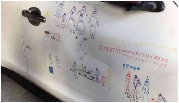 Sayang Anak, Pria Ini Membolehkan Putrinya Corat-coret Mobil