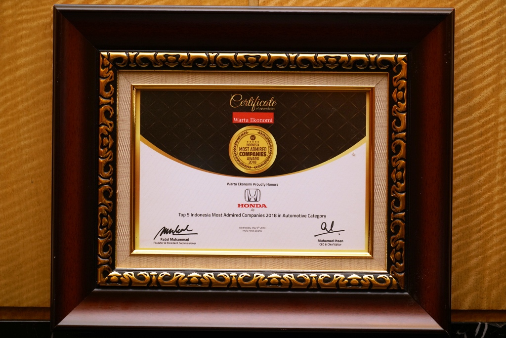 Honda Penghargaan Indonesia Most Admired Companies Award 2018